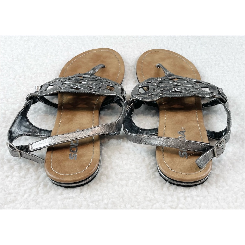 SODA • Silver/Tan Studded Thong Sandals, 7 - Picture 8 of 16